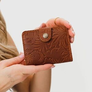 Portland Leather mini bi-fold Wallet - embossed leather “Meadow”